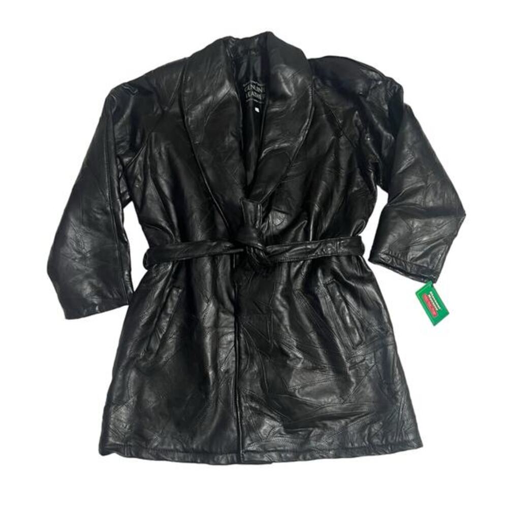 Giovanni Navarre Italian Stone Genuine Lambskin Leather Black Trench Coat Large